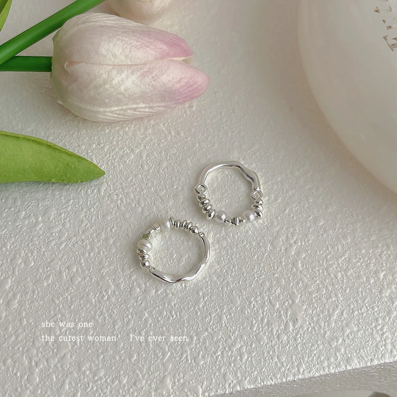 非金属仿珍珠戒指 轻奢碎银子珠珠戒指高级感食指戒时尚指环尾戒~