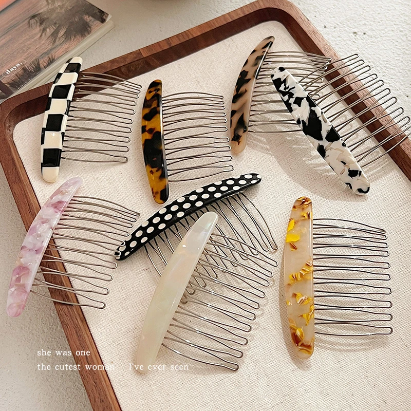 网红醋酸发梳发卡女发夹碎发整理神器头发固定倒插梳气质发饰头饰