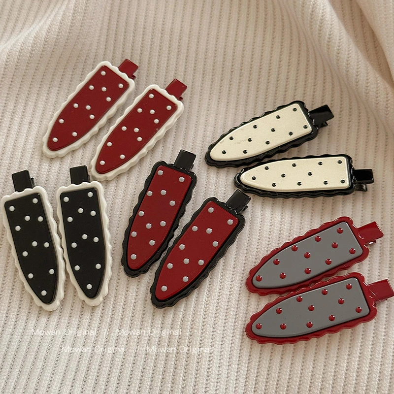 甜美草莓波点侧边发夹女精致边夹侧边碎发刘海发卡鸭嘴夹子发饰品