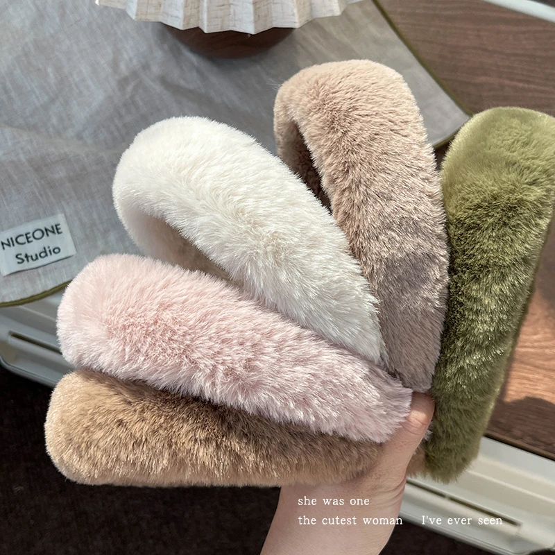 韩国毛毛加厚毛绒发箍女复古百搭高颅顶宽边压发卡白色头箍女发饰