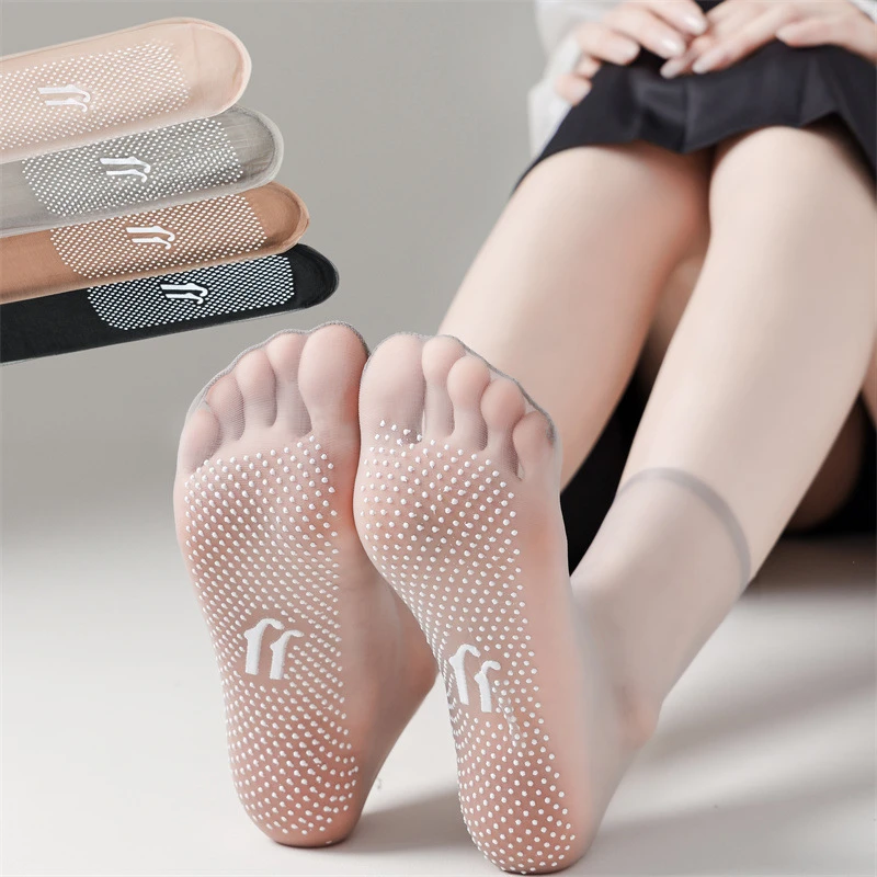 春夏新款舒服无痕水晶袜薄款透气袜防滑防勾丝中筒袜底部按摩丝袜