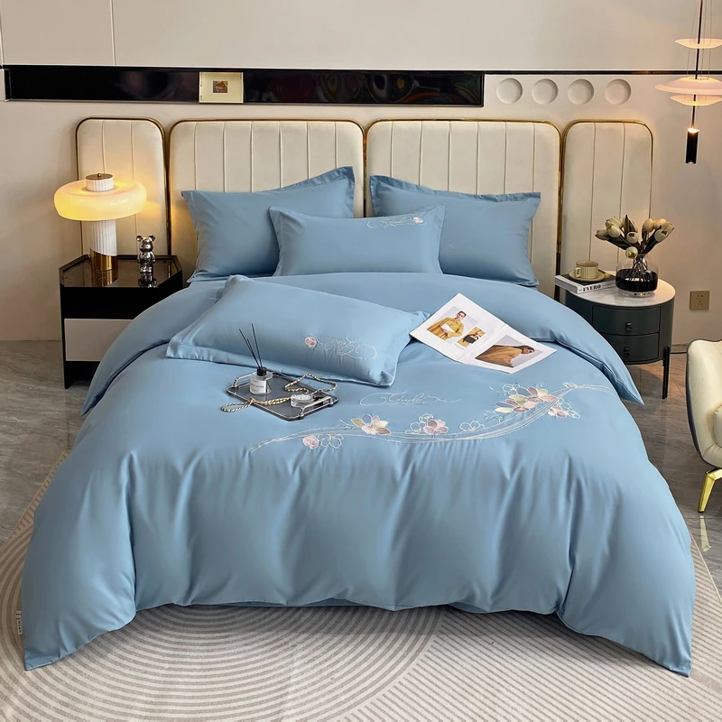 长绒棉高颜值色织纯棉提花四件套被套床上用品轻奢简约