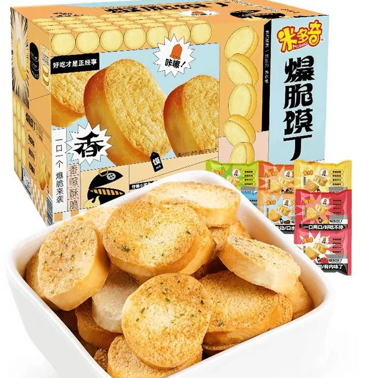 米多奇爆脆馍丁500g整箱办公室零食休闲小吃食品饼干充饥烤馍片