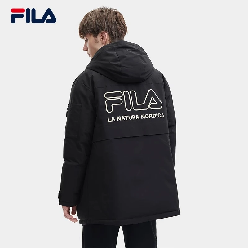 Fila/斐乐中长款防寒羽绒服2023冬季时尚新款连帽外套F11M349904F