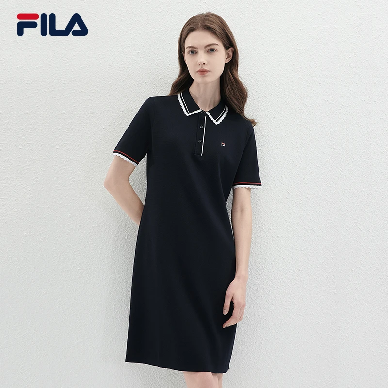 Fila/斐乐【高级花纹边】女装夏季款透气雅丹风商务百搭休闲连衣裙