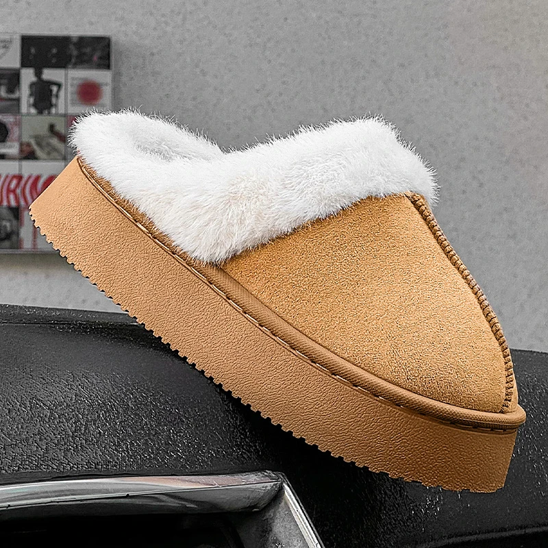 T优遇家2024新款麂皮绒棉拖鞋女室内居家厚底加绒雪地靴毛绒拖鞋