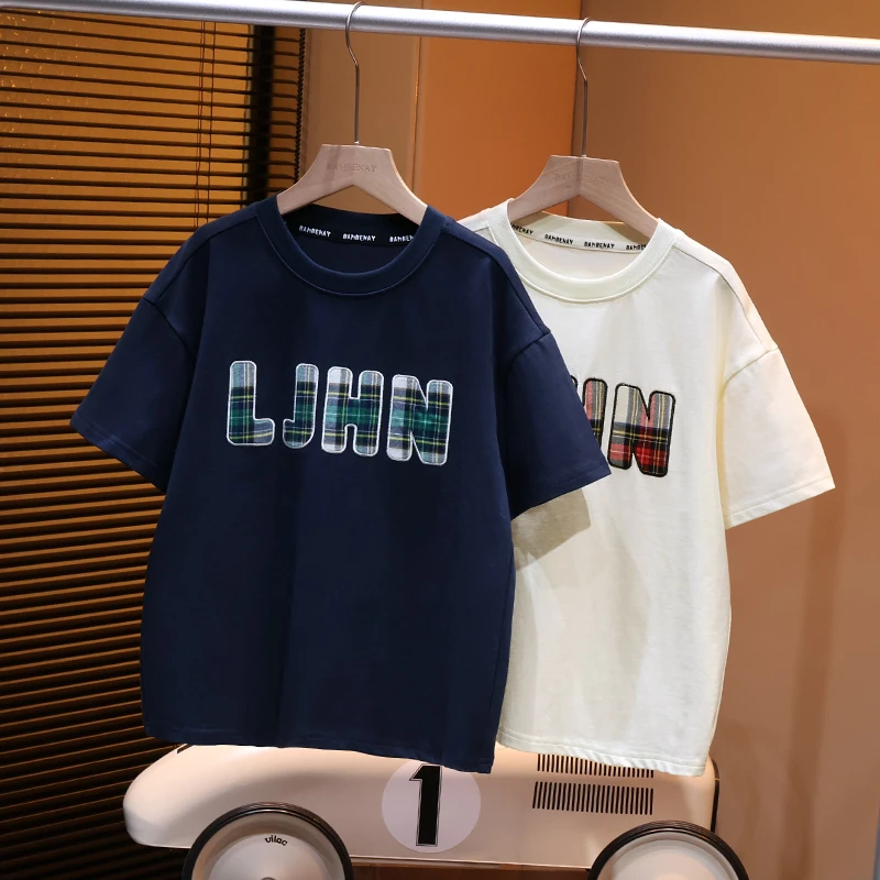 【 现货】男童夏季T恤圆领短袖汗衫洋气半袖2024新款中大儿童C1653