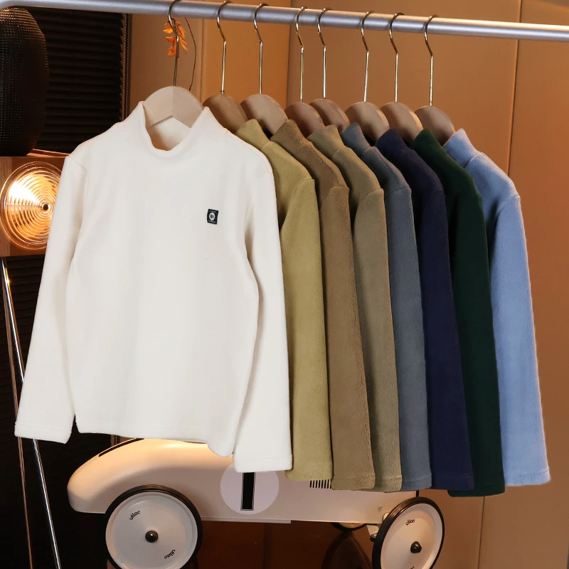 现货【双面绒】男童半高领纯色长袖内搭秋冬款中大儿童XZ1008.