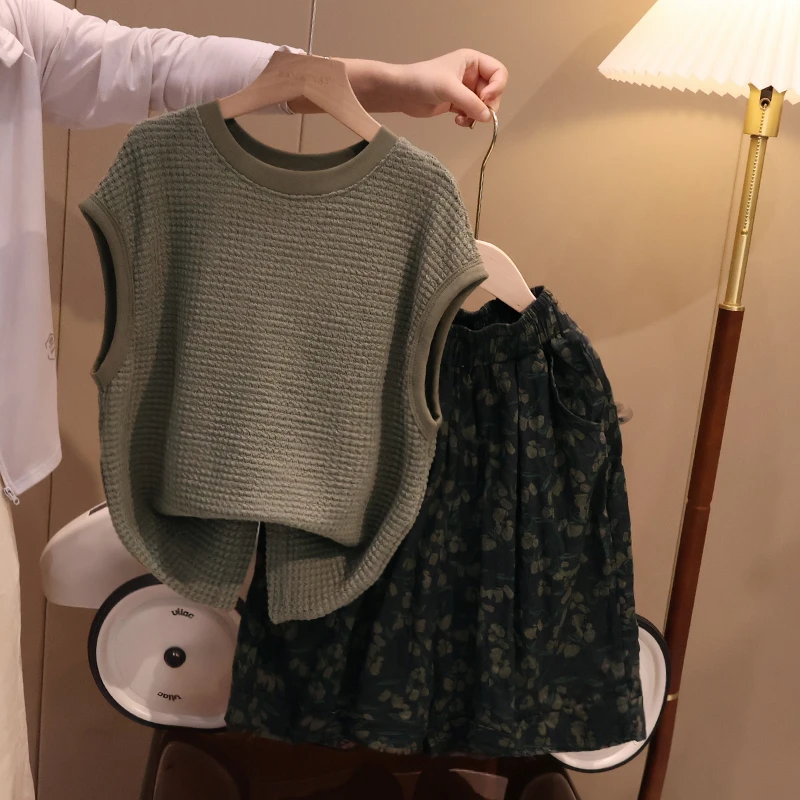 【现货】儿童薄款无袖针织背心时尚宽松百搭简约文艺夏装X2128