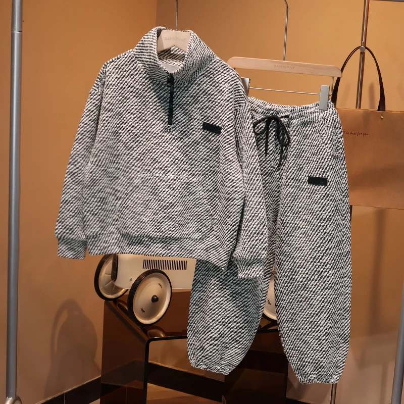 【现货】男童斜纹设计休闲半拉链套装春装百搭中大童潮流G5168