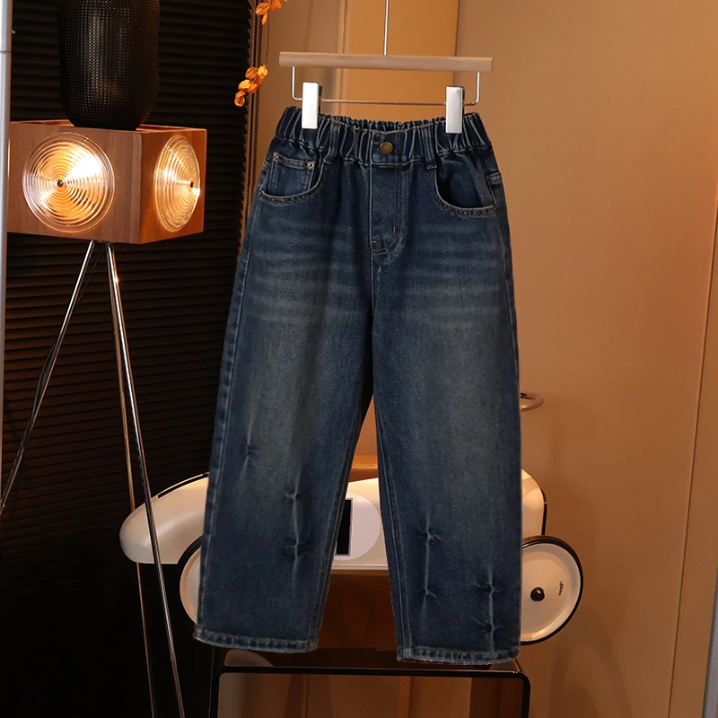 【现货】潮男童百搭复古软牛仔长裤宽松时尚春季中大儿童Q2036