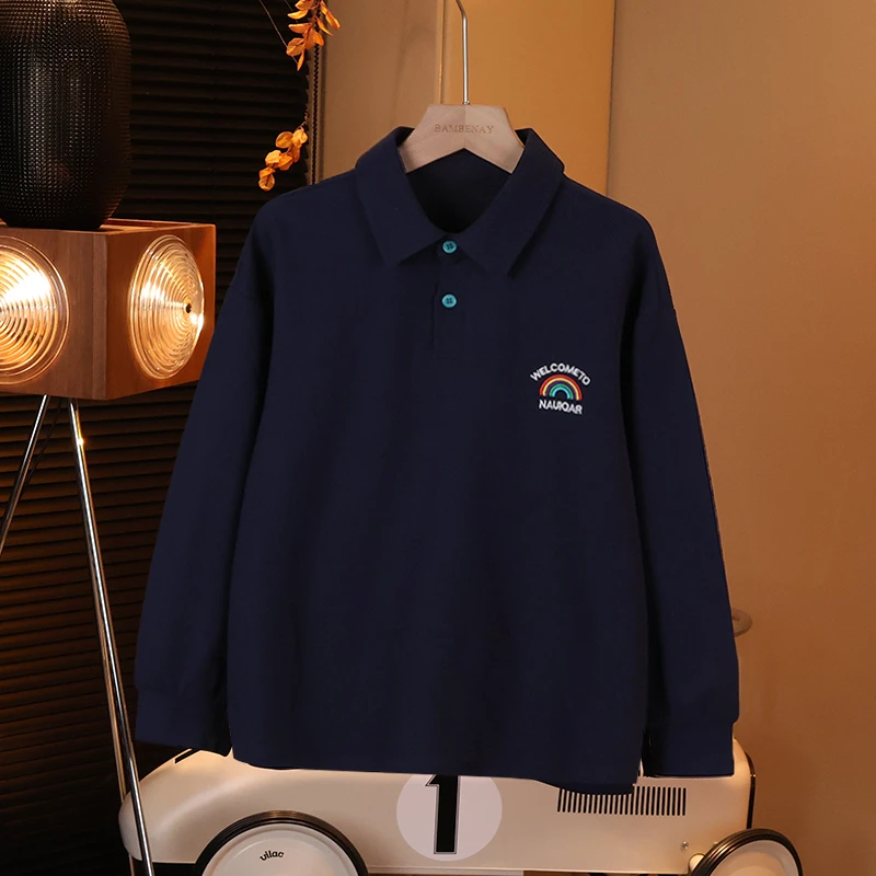 现货 班贝纳【彩虹刺绣polo衫】男童长袖秋装百搭上衣中大儿童C2589