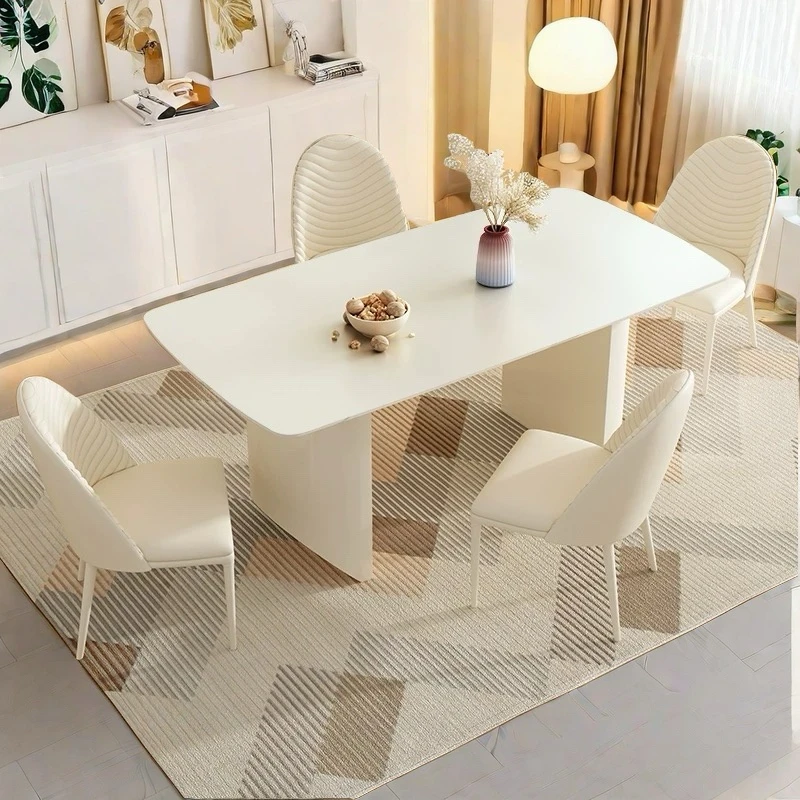 轻奢哑光岩板餐桌椅组合家用现代简约客厅小户型网红夕餐厅吃饭桌