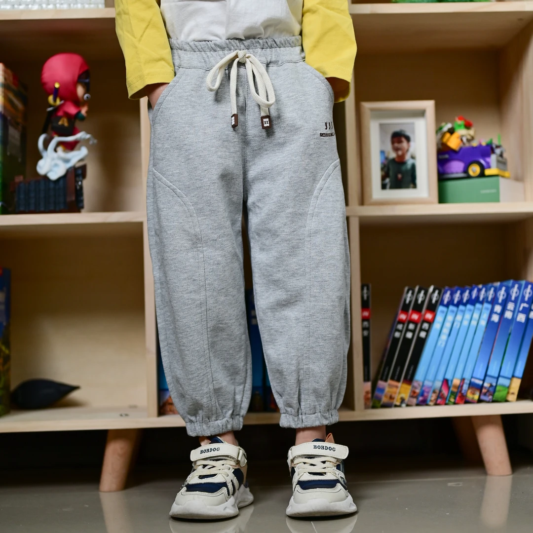 儿童裤子春秋男童休闲卫裤中大童灰色拼接薄款宽松秋季运动裤百搭