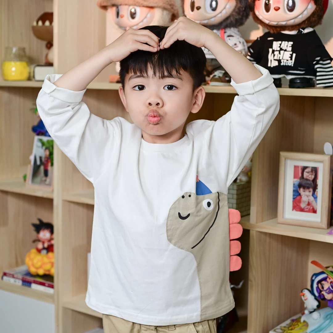 上衣童装打底衫春秋长袖宝宝小童圆领父亲节休闲套头秋季T恤百搭