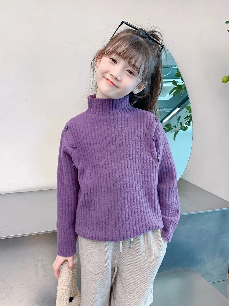 喵【亲子装】女童半高领毛衣秋冬装2024新款儿童仿羊绒针织衫上衣