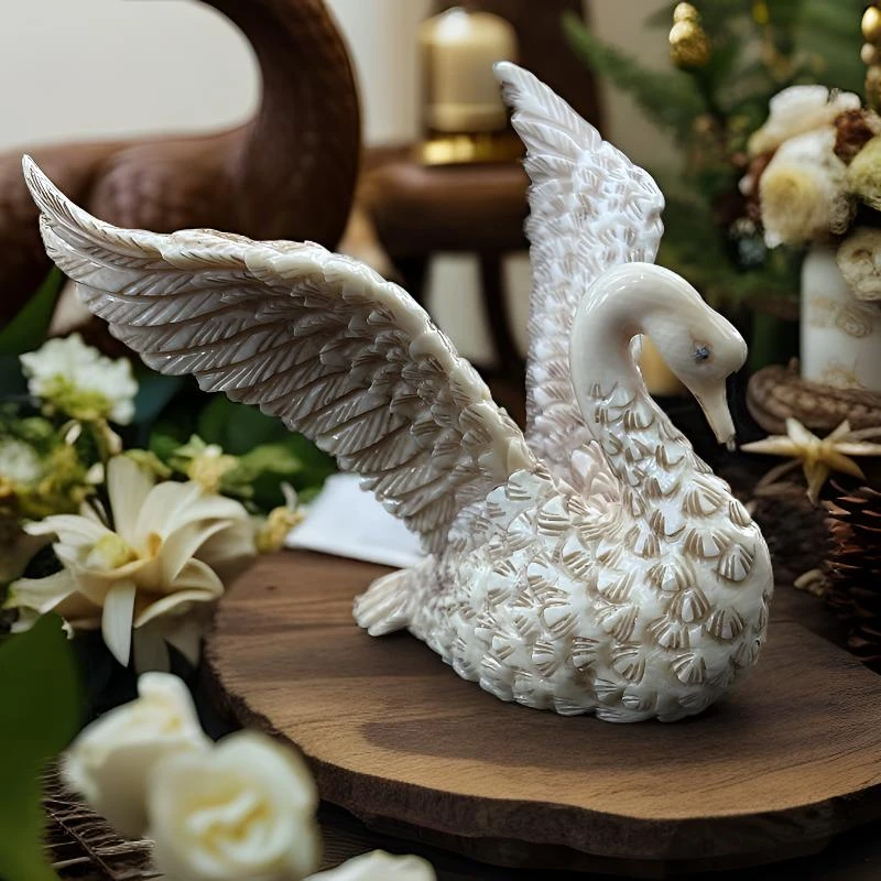 NBI023天然猛犸牙精工雕刻天鹅摆件 支持复检 假一罚四