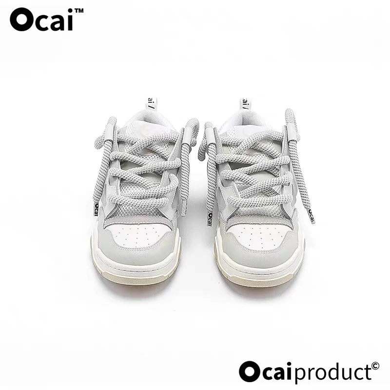 OcaiRETRO复古白面包鞋透气老爹小白鞋国潮牌运动滑板鞋夏季时尚