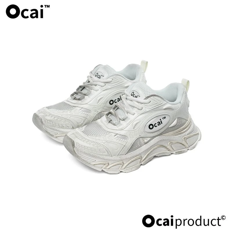 Ocai Runtech3.0脏白色"超声波"跑鞋 厚底增高潮牌复古做旧老爹鞋