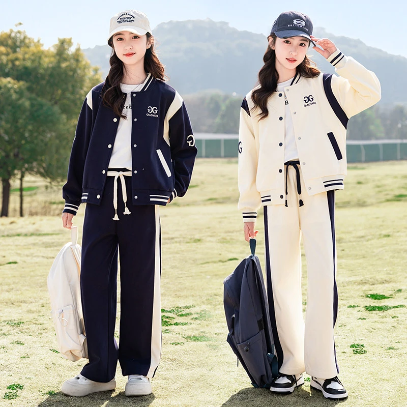 女童春秋套装新款小女孩运动服洋气时髦童装网红大童棒球服两件套