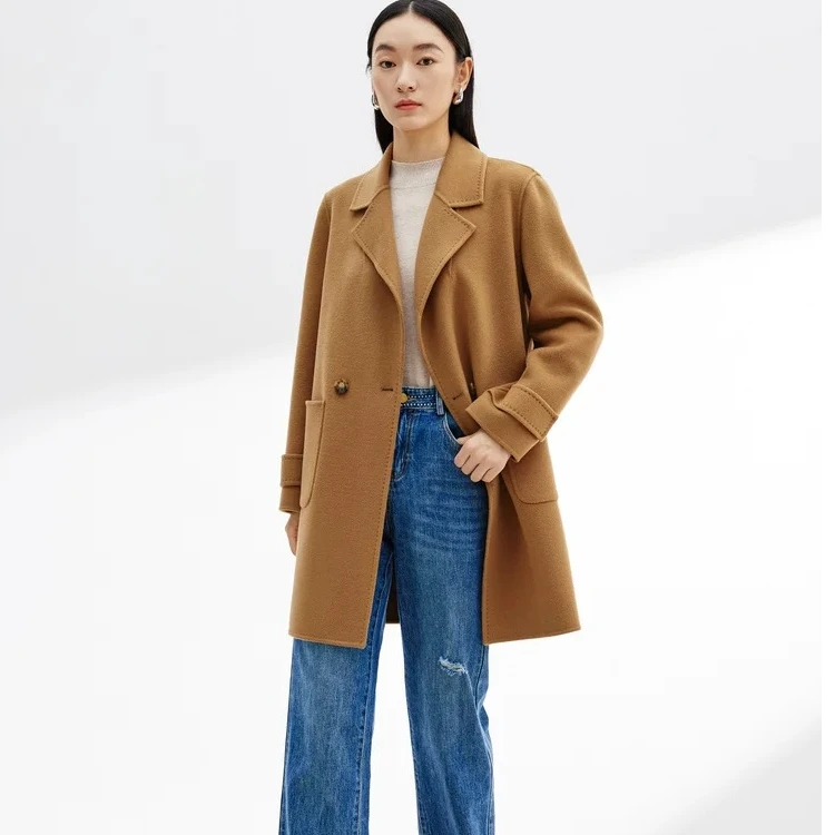 简约手长款双面呢毛呢外套3013