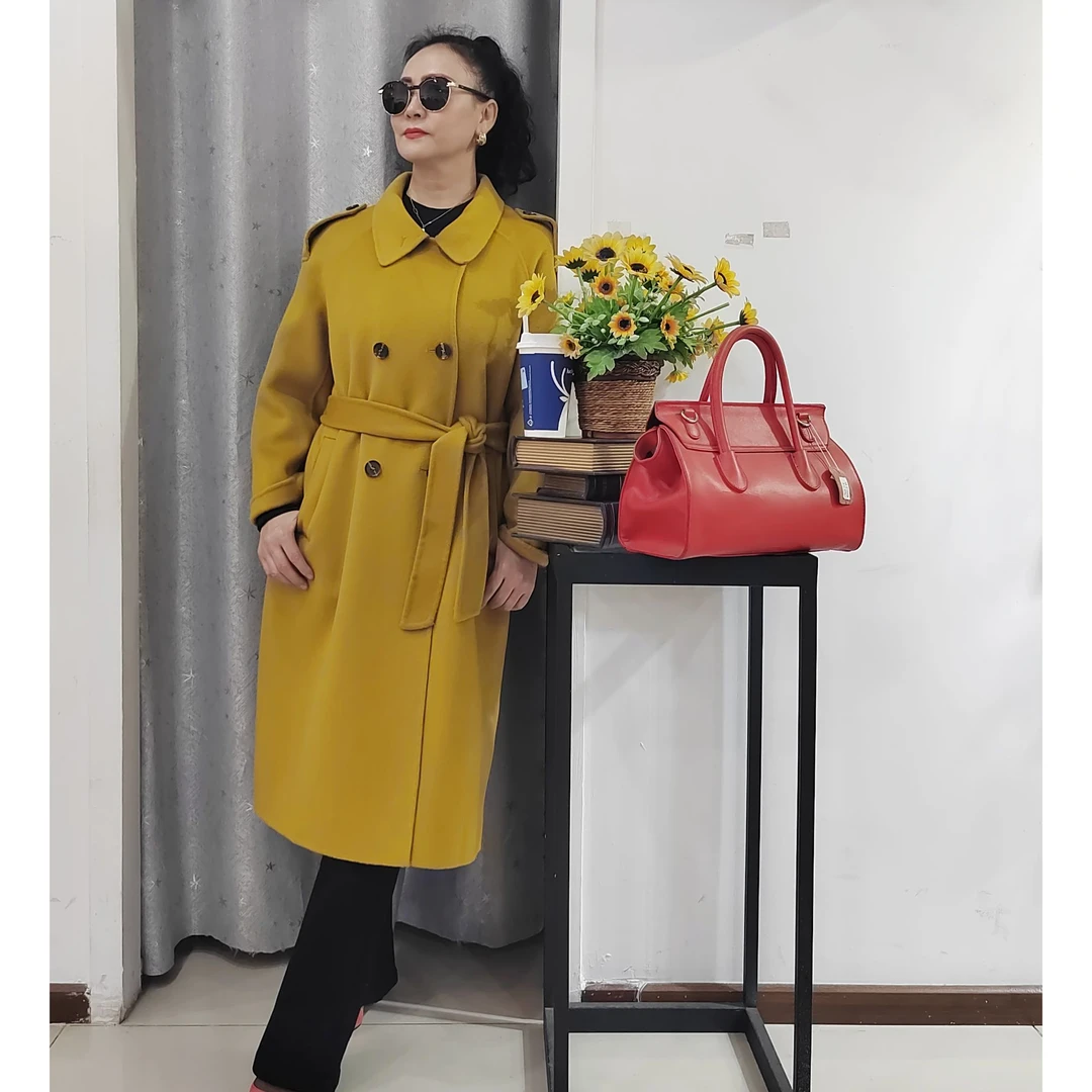 亮色腰带款毛呢外套大衣88589