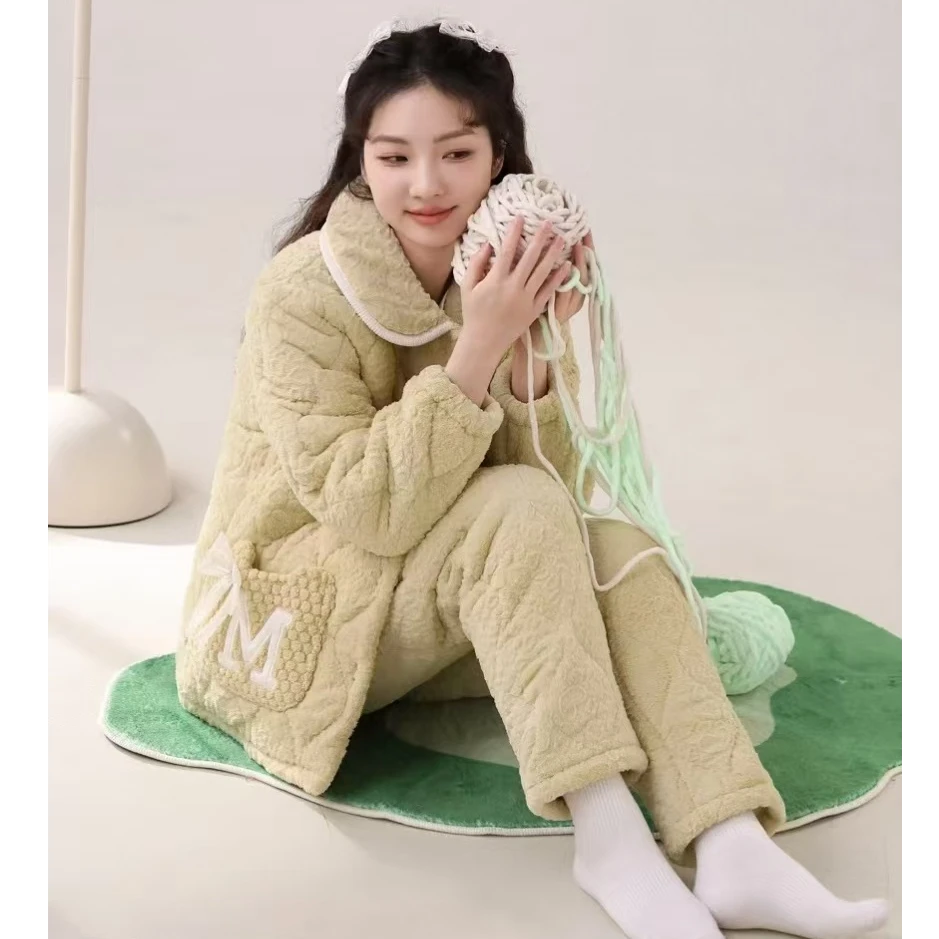 「老侯专属」女士三层加厚夹棉睡衣681