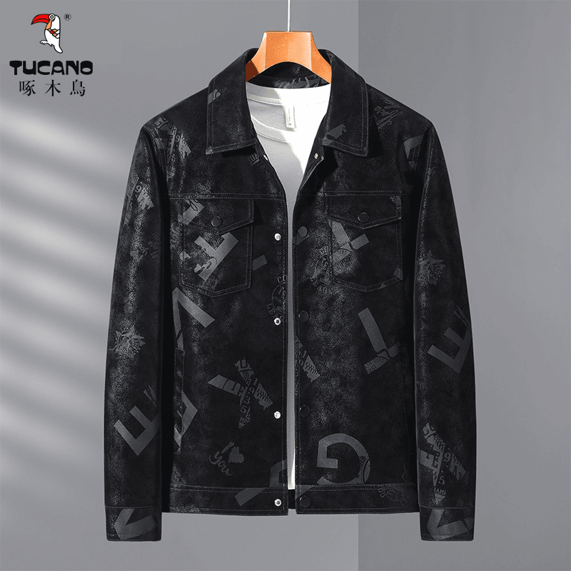 TUCANO/啄木鳥春秋皮衣外套男专柜休闲印字机车服翻领夹克上衣潮