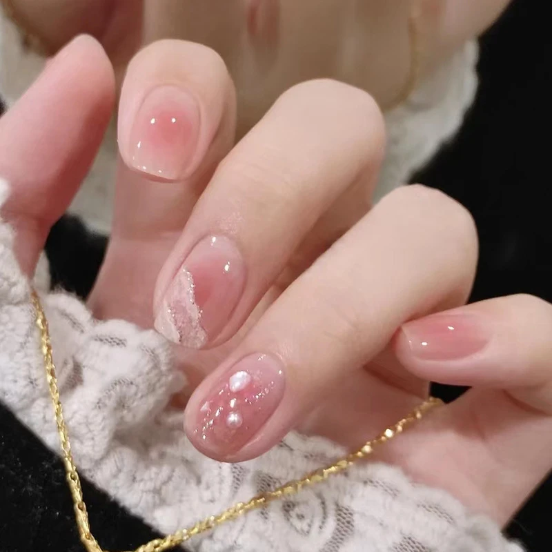 穿戴式美甲片美甲成品批发粉透短薄穿戴甲指甲贴片批发成品指甲
