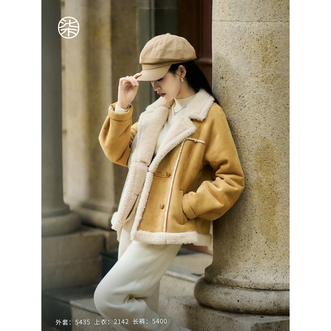 【柒量一裁】5435小个子外层麂皮绒+内层保暖羊羔毛外套短款上衣女