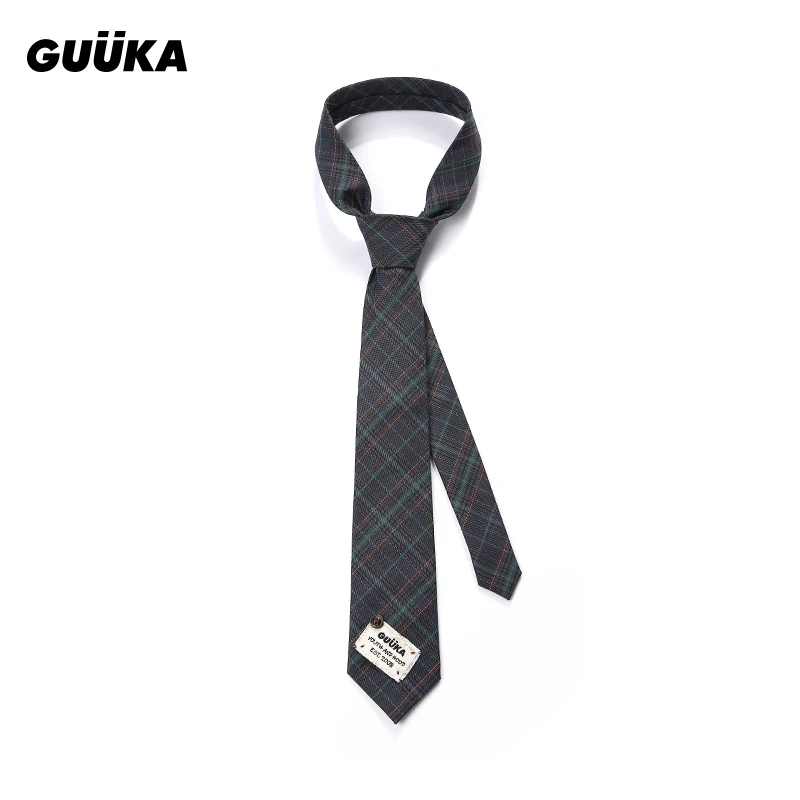 xl/GUUKA潮牌格子衬衫男高级感 学院风刺绣西装jk手打领带R5018