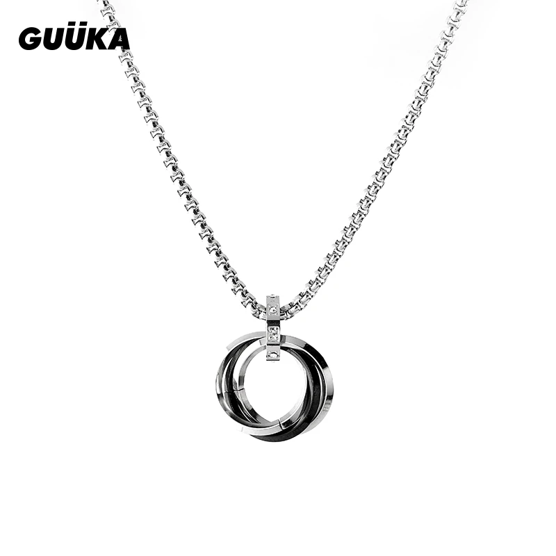 不锈钢项链 GUUKA四环相扣吊坠项链潮牌张艺兴同款情侣嘻哈R0499
