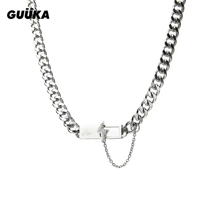 Guuka/古由卡 不锈钢项链 xl/潮牌闪电方牌古巴链P2600