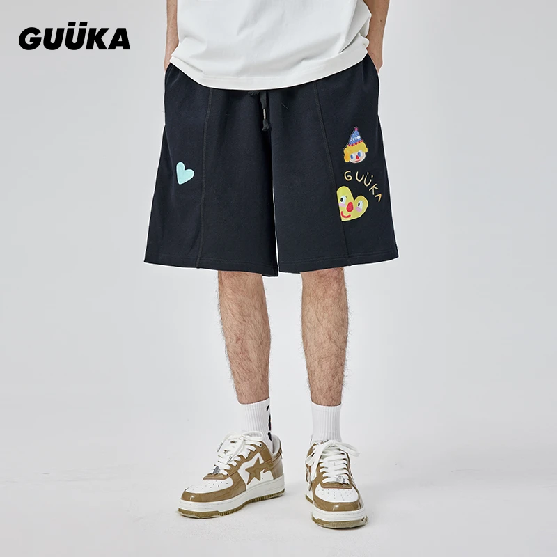 xl/GUUKA&杨悉圣儿联名短裤夏季潮情侣嘻哈休闲五分裤宽松D7489