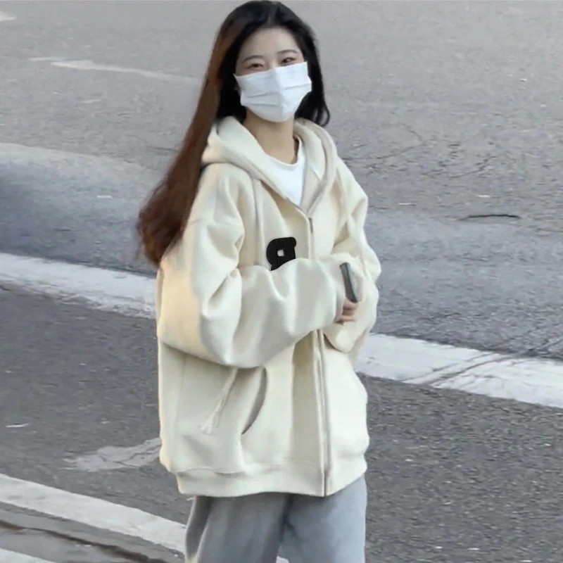高中学生连帽拉链开衫外套女春秋薄款美式卫衣2025秋季新款初中生