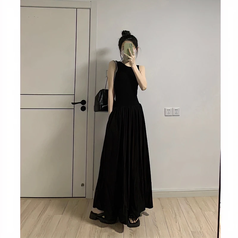 赫本风黑色连衣裙小个子裙子夏季女2025新款长裙法式收腰小黑裙夏