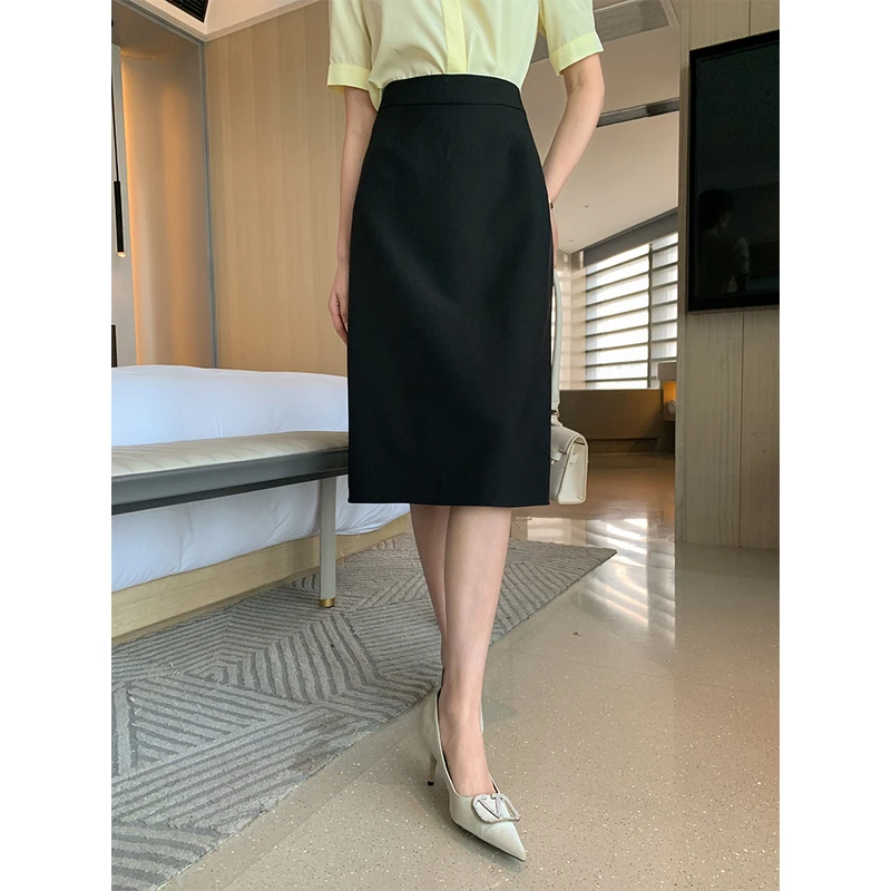 高腰气质开叉半身裙女2024夏新款通勤中长款a字裙职业西装一步裙