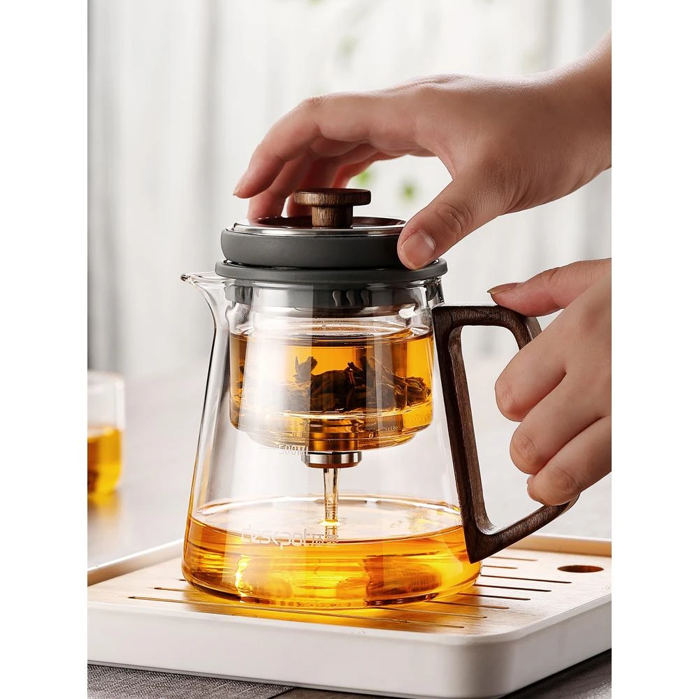 旋转升降茶水分离泡茶壶办公室家用高档全玻璃内胆飘逸杯茶具套装
