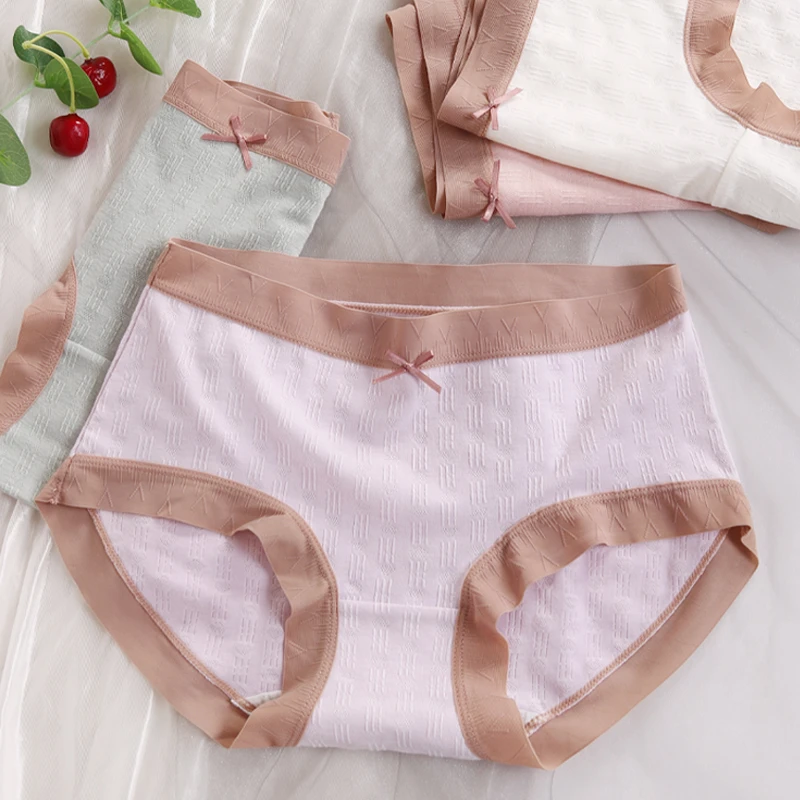 4条装中腰提花内裤女透气棉质底档甜美少女学生三角裤头226