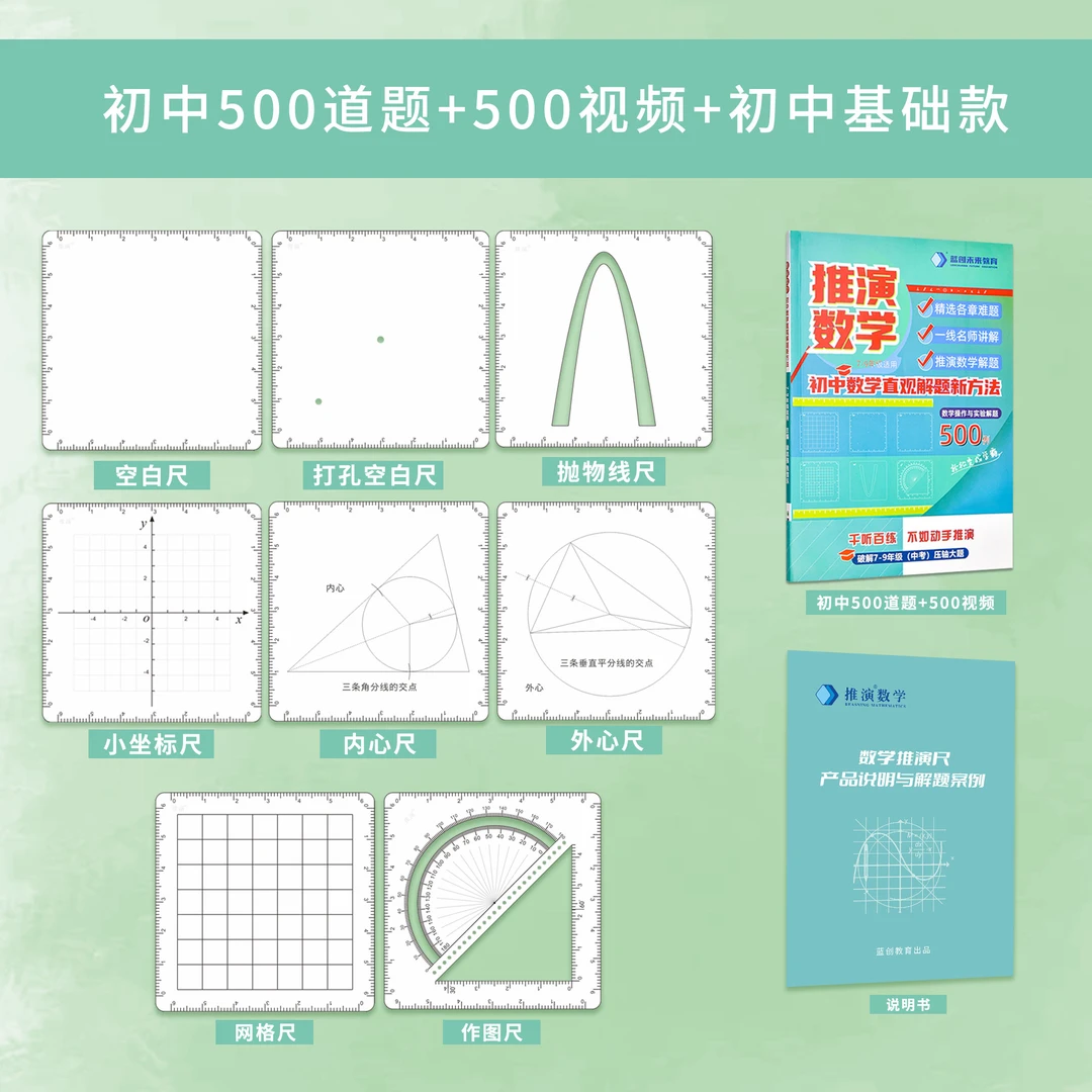 【初中版全套】蓝创数学推演尺+推演数学500例考题+解题视频+尺子