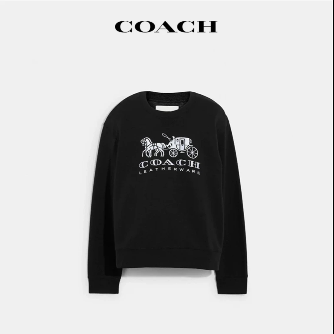Coach/蔻驰马车印花圆领男女同款卫衣 黑色