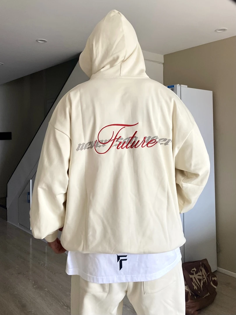 FOVL美式复古国潮原创460g重磅刺绣加绒休闲宽松连帽卫衣套装男女