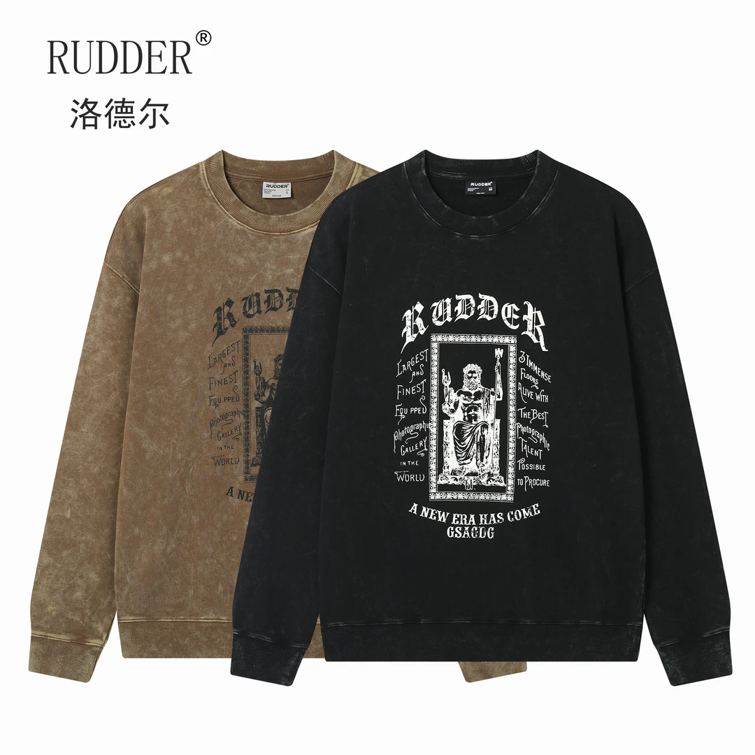Rudder/洛德尔380G美式重磅做旧卫衣宽松版型人物印花圆领长袖秋