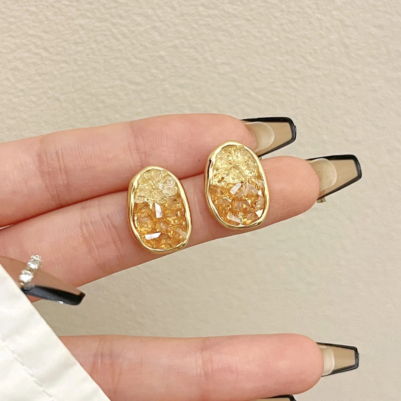 合金耳饰 秋冬香槟色 气质高级感925银针耳钉轻奢法式ins复古 A02