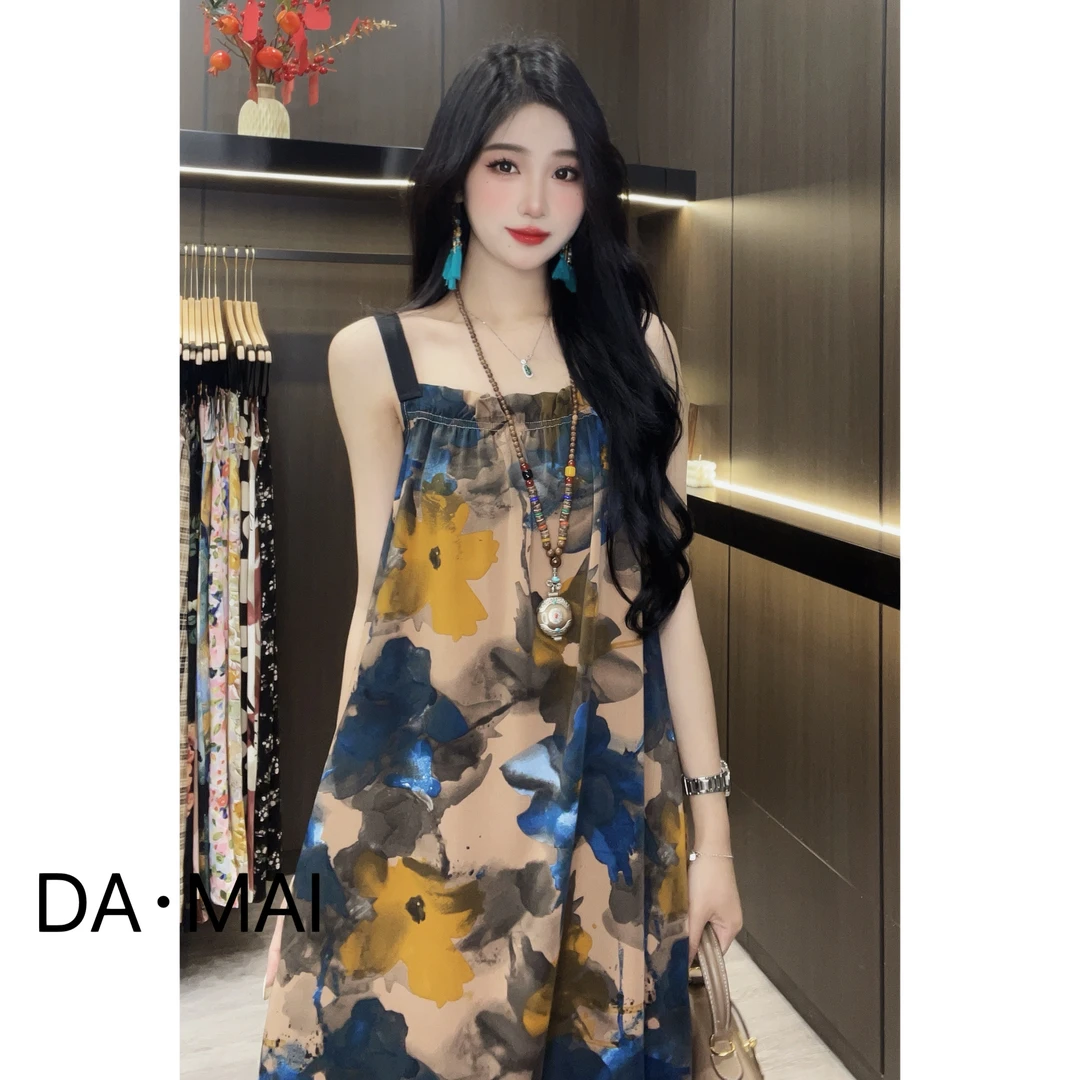DA.MAI-8080#2025女款轻奢宽松长裙春夏缎料无袖气质时尚连衣裙