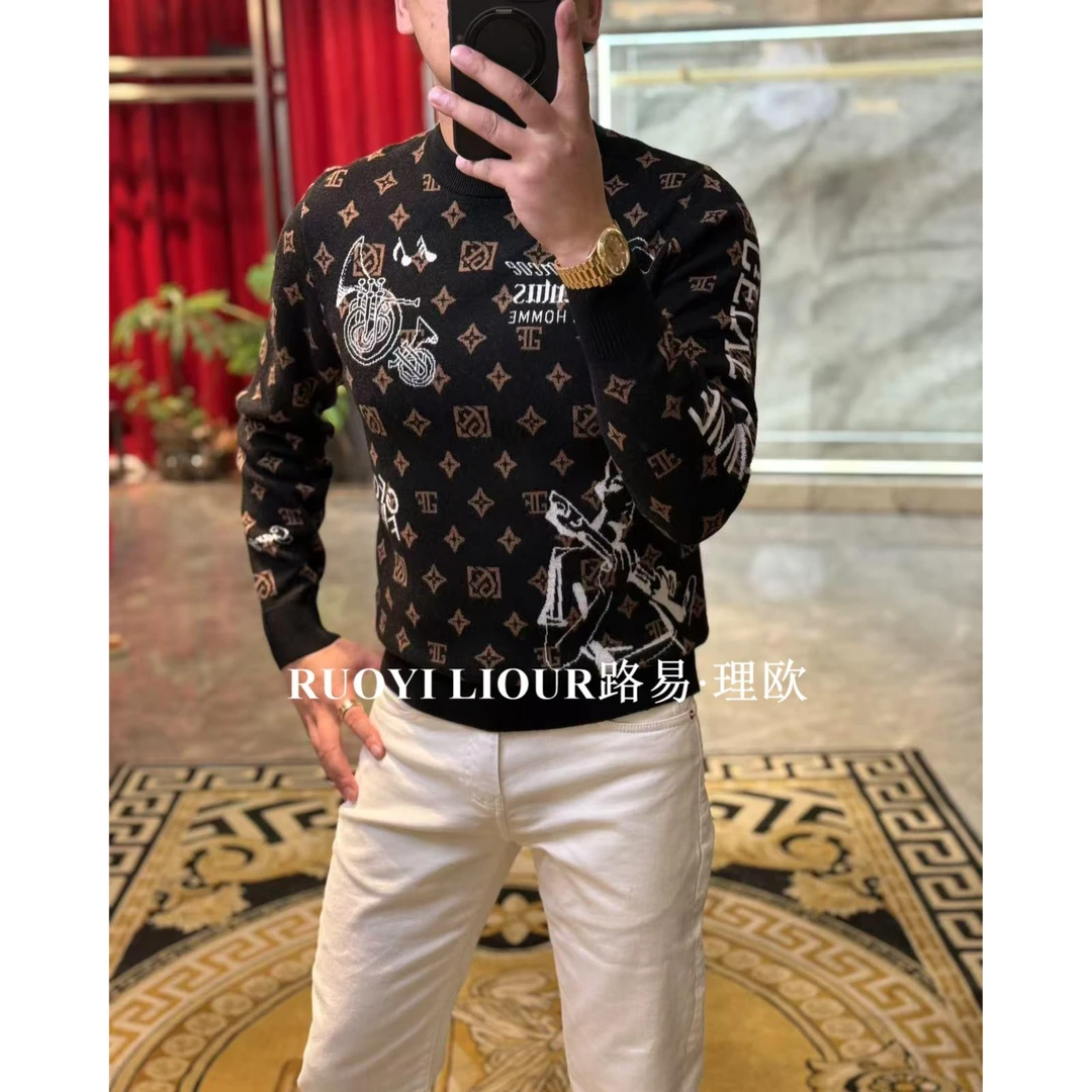 【路易理欧】潮流欧货时尚字母印花保暖休闲针织毛衣男长袖10995