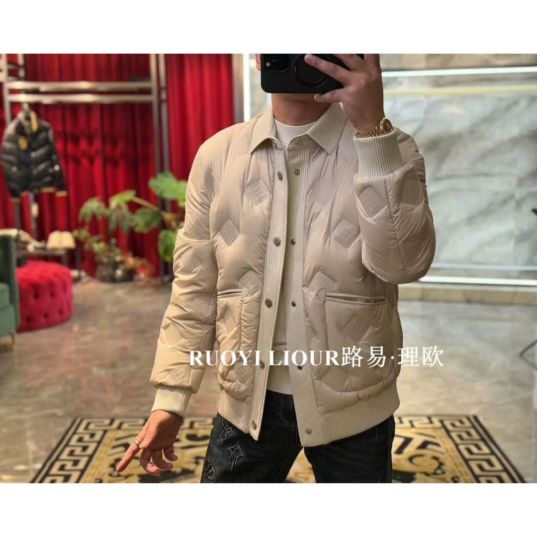 【路易理欧】潮流轻奢时尚百搭欧货纯色翻领保暖白鸭绒羽绒服010145