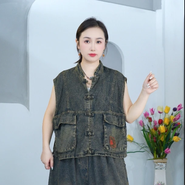3652新款短款牛仔马甲复古无袖马夹水洗做旧百搭时尚秋季大码马甲