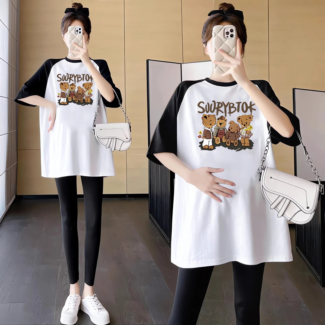 孕妇装夏装2025新款遮孕肚短袖上衣宽松韩版纯棉薄款t恤夏季打底