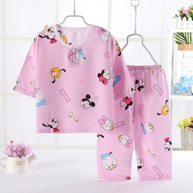 夏季新款儿童睡衣套装居家服小孩薄款棉绸男童家居服宝宝空调服